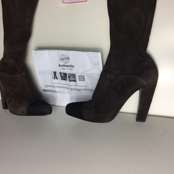 PRADA BROWN KNEE HIGH HEALS SIZE 39 US 8.5 - Picture 4 of 16